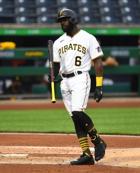 PITTSBURGH, PA – APRIL 10: Anthony Alford #6 of the Pittsburgh Pirates in action during the game against the Chicago Cubs at PNC Park on April 10, 2021 in Pittsburgh, Pennsylvania. (Photo by Joe Sargent/Getty Images)