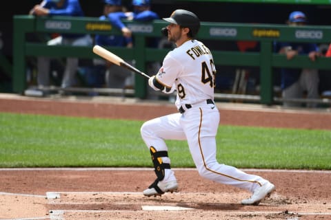 PITTSBURGH, PA – APRIL 11: Dustin Fowler #49 of the Pittsburgh Pirates in action during the game against the Chicago Cubs at PNC Park on April 11, 2021 in Pittsburgh, Pennsylvania. (Photo by Justin Berl/Getty Images)