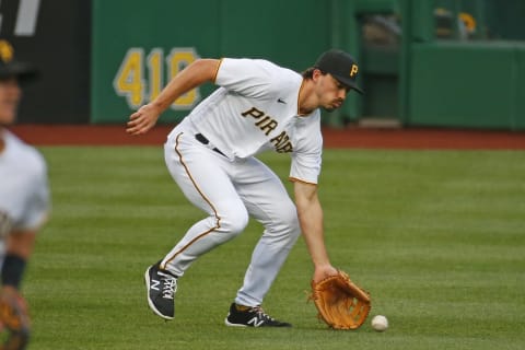 PITTSBURGH, PA – APRIL 12: Bryan Reynolds #10 of the Pittsburgh Pirates in action against the San Diego Padres at PNC Park on April 12, 2021 in Pittsburgh, Pennsylvania. (Photo by Justin K. Aller/Getty Images)