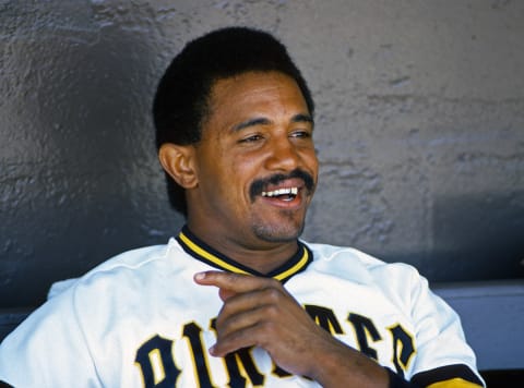 BRADENTON, FL – MARCH 1986: Catcher Tony Pena of the Pittsburgh Pirates smiles as he talks to reporters in the dugout before a Major League Baseball spring training exhibition game at McKechnie Field in March 1986 in Bradenton, Florida. (Photo by George Gojkovich/Getty Images)