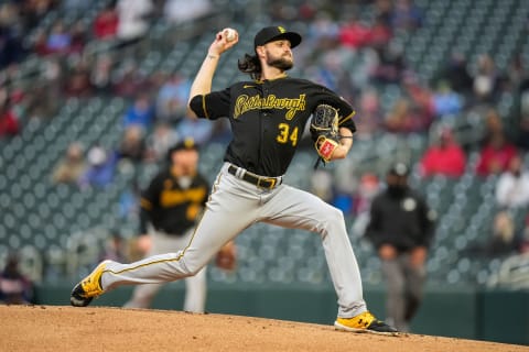 MINNEAPOLIS, MN – APRIL 23: JT Brubaker #34 of the Pittsburgh Pirates pitches against the Minnesota Twins on April 23, 2021 at Target Field in Minneapolis, Minnesota. (Photo by Brace Hemmelgarn/Minnesota Twins/Getty Images)