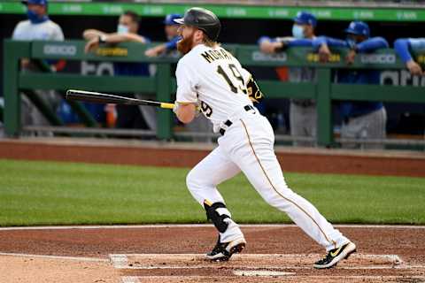 PITTSBURGH, PA – APRIL 27: Colin Moran #19 of the Pittsburgh Pirates in action during the game against the Kansas City Royals at PNC Park on April 27, 2021 in Pittsburgh, Pennsylvania. (Photo by Justin Berl/Getty Images)