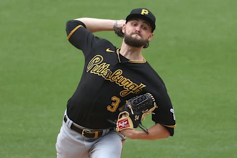 SAN DIEGO, CALIFORNIA – MAY 05: JT Brubaker #34 of the Pittsburgh Pirates pitches during the first inning of a game against the San Diego Padresat PETCO Park on May 05, 2021 in San Diego, California. (Photo by Sean M. Haffey/Getty Images)