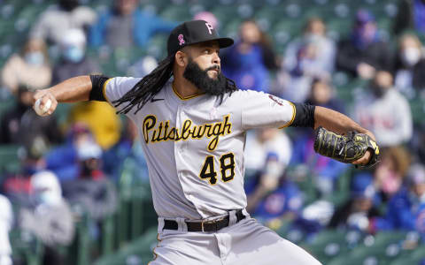 CHICAGO, ILLINOIS – MAY 09: Richard Rodriguez #48 of the Pittsburgh Pirates pitches against the Chicago Cubs during the ninth inning at Wrigley Field on May 09, 2021 in Chicago, Illinois. (Photo by David Banks/Getty Images)