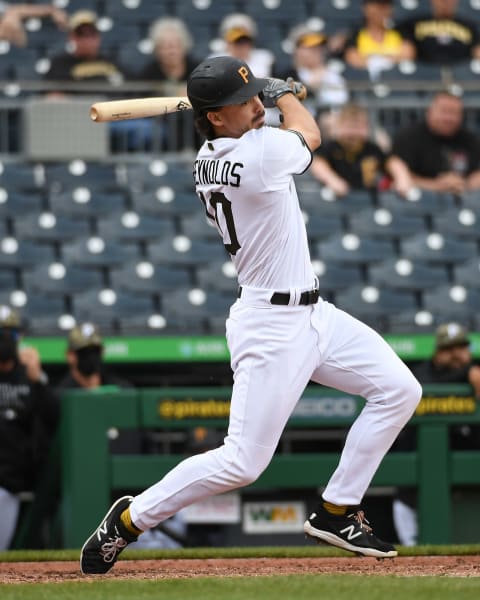 PITTSBURGH, PA – MAY 16: Bryan Reynolds #10 of the Pittsburgh Pirates in action during the game against the San Francisco Giants at PNC Park on May 16, 2021 in Pittsburgh, Pennsylvania. (Photo by Justin Berl/Getty Images)