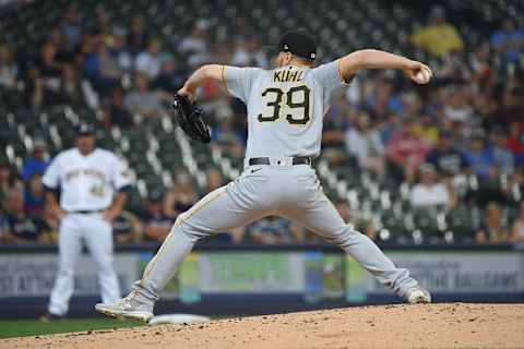 MILWAUKEE, WISCONSIN – JUNE 12: Chad Kuhl #39 of the Pittsburgh Pirates pitches in the first inning against the Milwaukee Brewers at American Family Field on June 12, 2021 in Milwaukee, Wisconsin. (Photo by Quinn Harris/Getty Images)