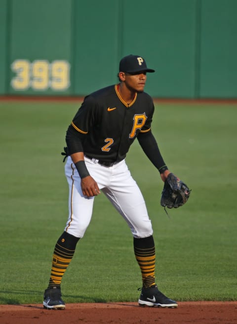 PITTSBURGH, PA – MAY 25: Erik Gonzalez #2 of the Pittsburgh Pirates in action against the Chicago Cubs at PNC Park on May 25, 2021 in Pittsburgh, Pennsylvania. (Photo by Justin K. Aller/Getty Images)