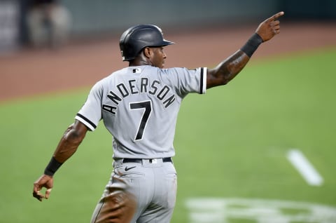 BALTIMORE, MARYLAND – JULY 09: Tim Anderson #7 of the Chicago White Sox celebrates during the game against the Baltimore Orioles at Oriole Park at Camden Yards on July 09, 2021 in Baltimore, Maryland. (Photo by G Fiume/Getty Images)