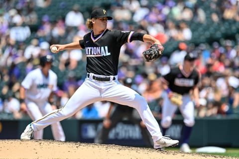 DENVER, CO – JULY 11: Quinn Priester #40 of National League Futures Team pitches against the American League Futures Team at Coors Field on July 11, 2021 in Denver, Colorado.(Photo by Dustin Bradford/Getty Images)