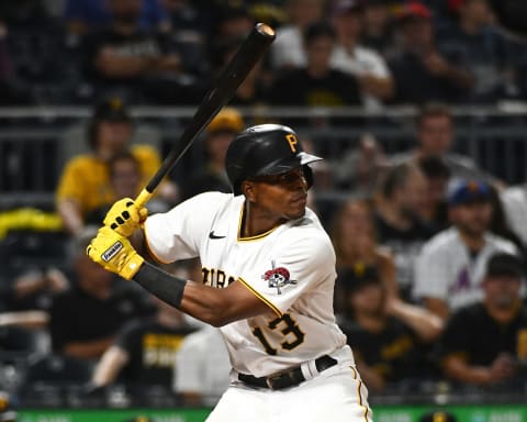 PITTSBURGH, PA – JULY 16: Ke’Bryan Hayes #13 of the Pittsburgh Pirates in action during the game against the New York Mets at PNC Park on July 16, 2021 in Pittsburgh, Pennsylvania. (Photo by Justin Berl/Getty Images)