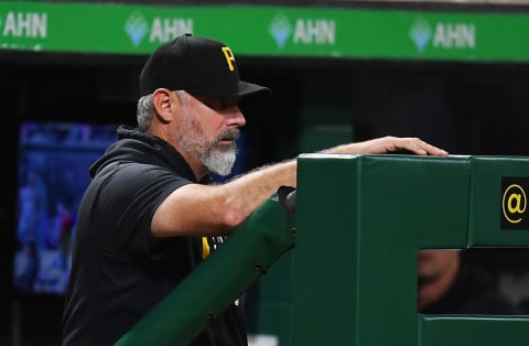 PITTSBURGH, PA – AUGUST 23: Manager Derek Shelton of the Pittsburgh Pirates looks on during the game against the Arizona Diamondbacks at PNC Park on August 23, 2021 in Pittsburgh, Pennsylvania. (Photo by Joe Sargent/Getty Images)