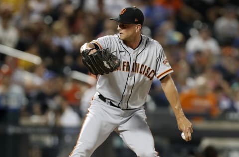 NEW YORK, NEW YORK – AUGUST 25: Tony Watson #56 of the San Francisco Giants in action against the New York Mets at Citi Field on August 25, 2021 in New York City. The Giants defeated the Mets 3-2. (Photo by Jim McIsaac/Getty Images)