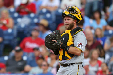 PHILADELPHIA, PA – SEPTEMBER 25: Taylor Davis #2 of the Pittsburgh Pirates in action against the Philadelphia Phillies during a game at Citizens Bank Park on September 25, 2021 in Philadelphia, Pennsylvania. (Photo by Rich Schultz/Getty Images)