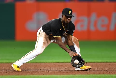 PITTSBURGH, PA – SEPTEMBER 14: Ke’Bryan Hayes #13 of the Pittsburgh Pirates in action during the game against the Cincinnati Reds at PNC Park on September 14, 2021 in Pittsburgh, Pennsylvania. (Photo by Joe Sargent/Getty Images)