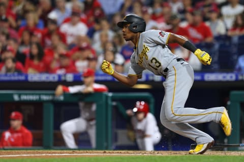 PHILADELPHIA, PA – SEPTEMBER 24: Ke’Bryan Hayes #13 of the Pittsburgh Pirates in action against the Philadelphia Phillies during a game at Citizens Bank Park on September 24, 2021 in Philadelphia, Pennsylvania. (Photo by Rich Schultz/Getty Images)