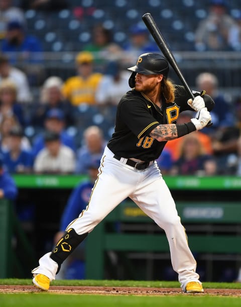 PITTSBURGH, PA – SEPTEMBER 28: Ben Gamel #18 of the Pittsburgh Pirates in action during the game against the Chicago Cubs at PNC Park on September 28, 2021 in Pittsburgh, Pennsylvania. (Photo by Joe Sargent/Getty Images)