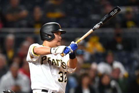 PITTSBURGH, PA – OCTOBER 01: Yoshi Tsutsugo #32 of the Pittsburgh Pirates in action during the game against the Cincinnati Reds at PNC Park on October 1, 2021 in Pittsburgh, Pennsylvania. (Photo by Joe Sargent/Getty Images)