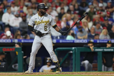 PHILADELPHIA, PA – SEPTEMBER 24: Anthony Alford #6 of the Pittsburgh Pirates in action against the Philadelphia Phillies during a game at Citizens Bank Park on September 24, 2021 in Philadelphia, Pennsylvania. (Photo by Rich Schultz/Getty Images)