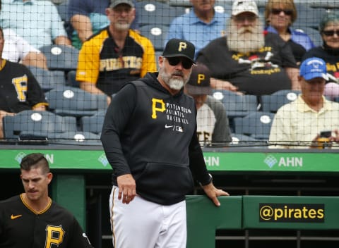 PITTSBURGH, PA – SEPTEMBER 16: Derek Shelton of the Pittsburgh Pirates in action against the Cincinnati Reds during the game at PNC Park on September 16, 2021 in Pittsburgh, Pennsylvania. (Photo by Justin K. Aller/Getty Images)