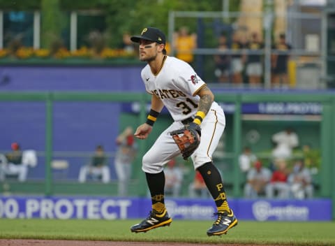 PITTSBURGH, PA – AUGUST 26: Michael Chavis #31 of the Pittsburgh Pirates in action against the St. Louis Cardinals during the game at PNC Park on August 26, 2021 in Pittsburgh, Pennsylvania. (Photo by Justin K. Aller/Getty Images)