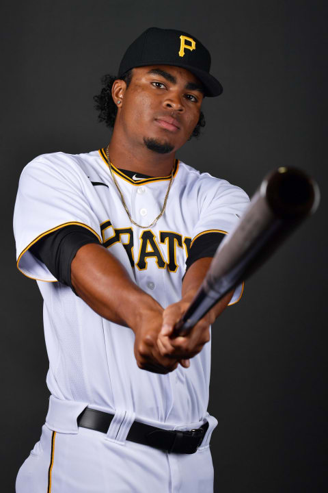 BRADENTON, FLORIDA – MARCH 16: Matt Fraizer #84 of the Pittsburgh Pirates poses for a picture during the 2022 Photo Day at LECOM Park on March 16, 2022 in Bradenton, Florida. (Photo by Julio Aguilar/Getty Images)