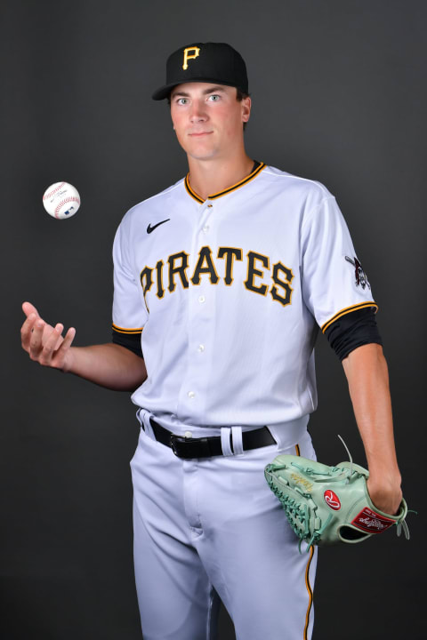 BRADENTON, FLORIDA – MARCH 16: Kyle Nicolas #95 of the Pittsburgh Pirates poses for a picture during the 2022 Photo Day at LECOM Park on March 16, 2022 in Bradenton, Florida. (Photo by Julio Aguilar/Getty Images)