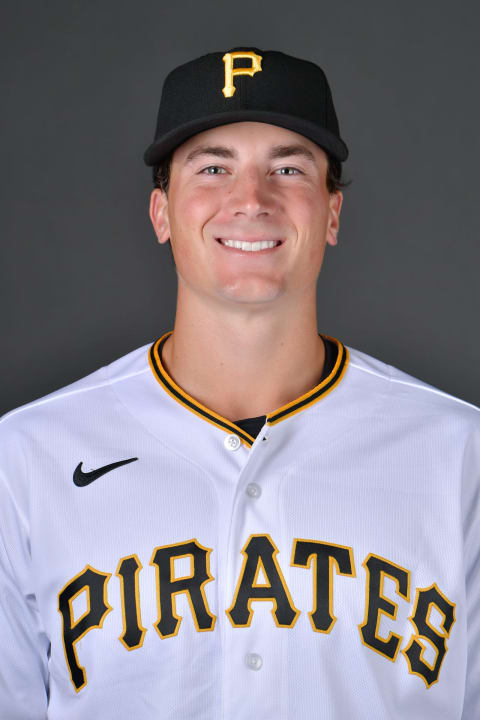 BRADENTON, FLORIDA – MARCH 16: Kyle Nicolas #95 of the Pittsburgh Pirates poses for a picture during the 2022 Photo Day at LECOM Park on March 16, 2022 in Bradenton, Florida. (Photo by Julio Aguilar/Getty Images)