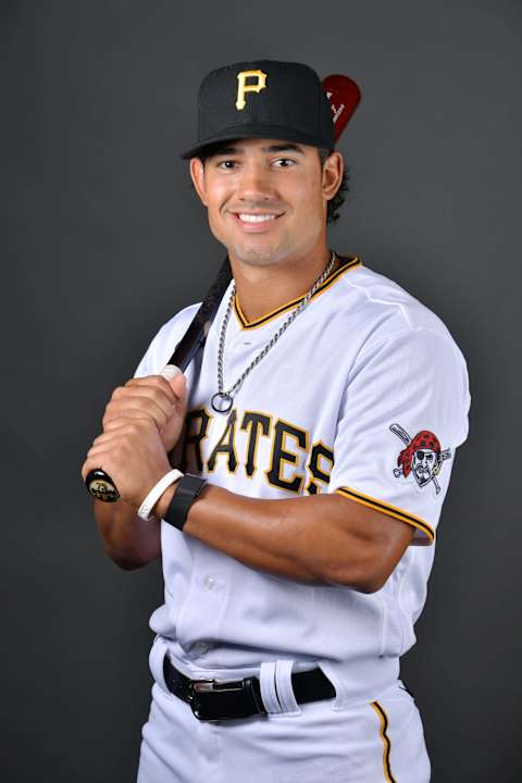 BRADENTON, FLORIDA – MARCH 16: Nick Gonzales #75 of the Pittsburgh Pirates poses for a picture during the 2022 Photo Day at LECOM Park on March 16, 2022 in Bradenton, Florida. (Photo by Julio Aguilar/Getty Images)