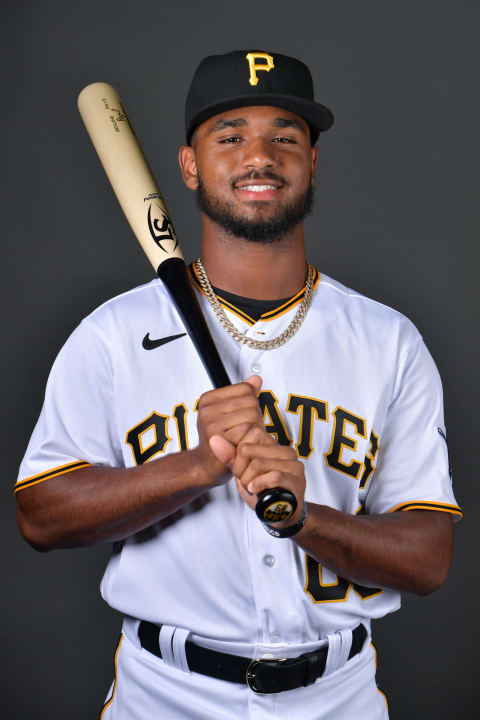 BRADENTON, FLORIDA – MARCH 16: Liover Peguero #60 of the Pittsburgh Pirates poses for a picture during the 2022 Photo Day at LECOM Park on March 16, 2022 in Bradenton, Florida. (Photo by Julio Aguilar/Getty Images)