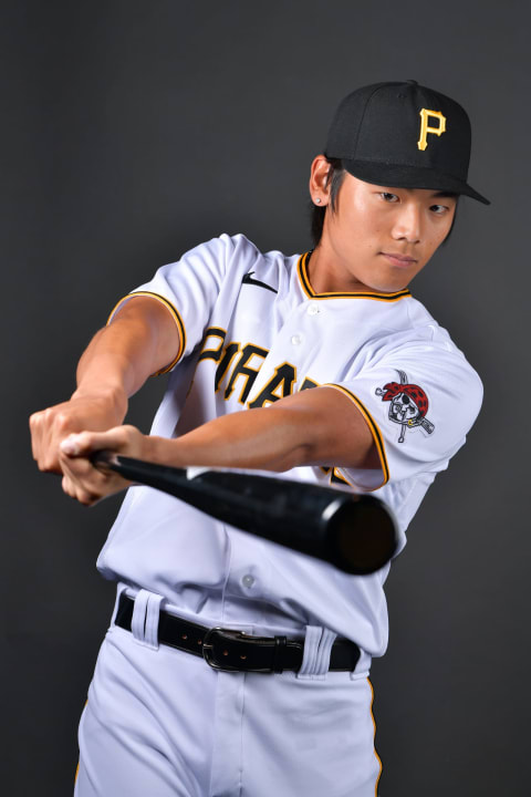 BRADENTON, FLORIDA – MARCH 16: Ji-Hwan Bae #81 of the Pittsburgh Pirates poses for a picture during the 2022 Photo Day at LECOM Park on March 16, 2022 in Bradenton, Florida. (Photo by Julio Aguilar/Getty Images)