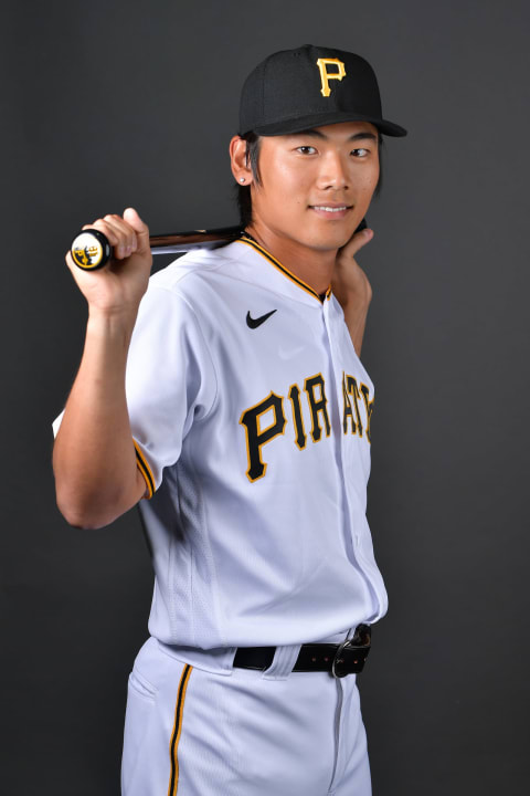 BRADENTON, FLORIDA – MARCH 16: Ji-Hwan Bae #81 of the Pittsburgh Pirates poses for a picture during the 2022 Photo Day at LECOM Park on March 16, 2022 in Bradenton, Florida. (Photo by Julio Aguilar/Getty Images)