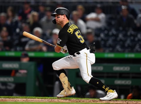 PITTSBURGH, PA – JUNE 07: Travis Swaggerty #50 of the Pittsburgh Pirates in action during the game against the Detroit Tigers at PNC Park on June 7, 2022 in Pittsburgh, Pennsylvania. (Photo by Joe Sargent/Getty Images)