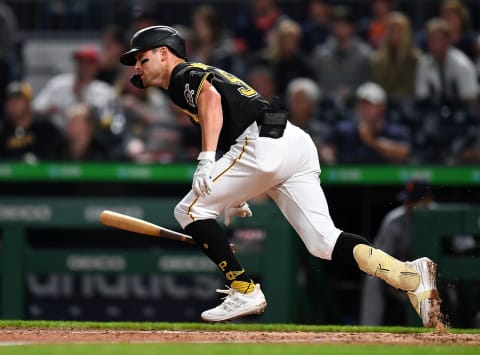 PITTSBURGH, PA – JUNE 07: Travis Swaggerty #50 of the Pittsburgh Pirates in action during the game against the Detroit Tigers at PNC Park on June 7, 2022 in Pittsburgh, Pennsylvania. (Photo by Joe Sargent/Getty Images)