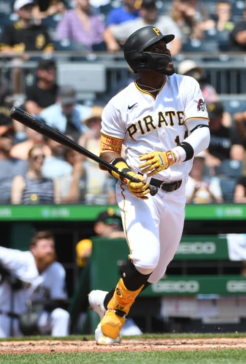 PITTSBURGH, PA – MAY 15: Rodolfo Castro #14 of the Pittsburgh Pirates in action during the game against the Cincinnati Reds at PNC Park on May 15, 2022 in Pittsburgh, Pennsylvania. (Photo by Justin Berl/Getty Images)