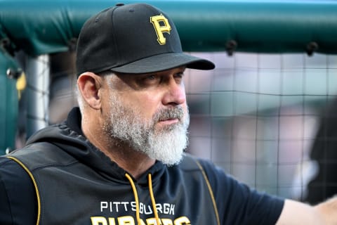 WASHINGTON, DC – JUNE 27: Manager Derek Shelton #17 of the Pittsburgh Pirates watches the game in the third inning against the Washington Nationals at Nationals Park on June 27, 2022 in Washington, DC. (Photo by G Fiume/Getty Images)