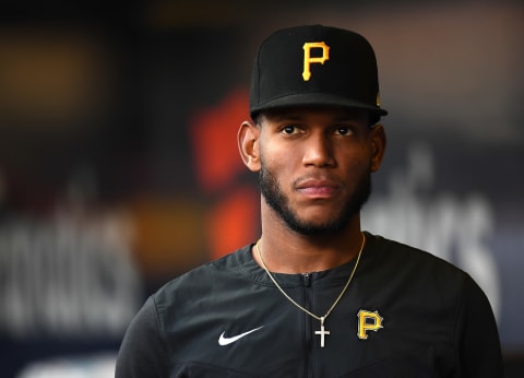 PITTSBURGH, PA – AUGUST 23: Roansy Contreras #59 of the Pittsburgh Pirates looks on during the game against the Atlanta Braves at PNC Park on August 23, 2022 in Pittsburgh, Pennsylvania. (Photo by Joe Sargent/Getty Images)