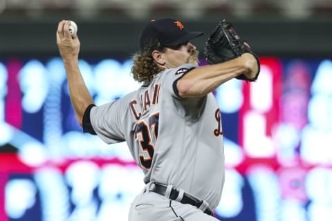 MINNEAPOLIS, MN – AUGUST 02: Andrew Chafin #37 of the Detroit Tigers delivers a pitch against the Minnesota Twins in the seventh inning of the game at Target Field on August 2, 2022 in Minneapolis, Minnesota. The Tigers defeated the Twins 5-3. (Photo by David Berding/Getty Images)