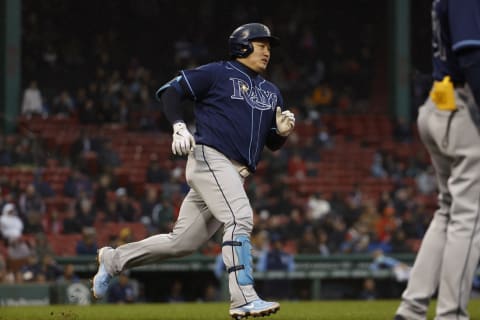 BOSTON, MA – OCTOBER 5: Ji-Man Choi #26 of the Tampa Bay Rays runs the bases after a hit against the Boston Red Sox during the seventh inning at Fenway Park on October 5, 2022 in Boston, Massachusetts. (Photo By Winslow Townson/Getty Images)