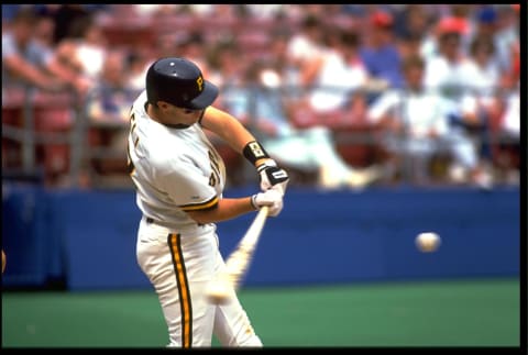 UNDATED: JAY BELL, SHORTSTOP FOR THE PITTSBURGH PIRATES, SWINGS AT A PITCH AT THREE RIVERS STADIUM IN PITTSBURGH, PENNSYLVANIA. MANDATORY CREDIT: RICK STEWART/ALLSPORT.