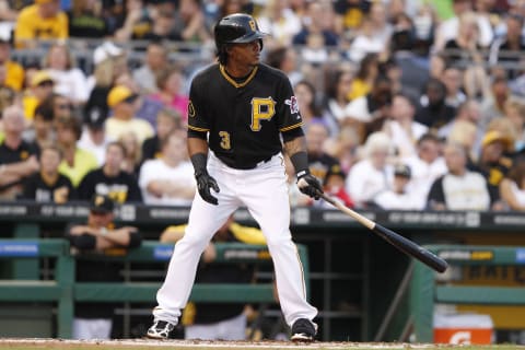 PITTSBURGH, PA – AUGUST 9: Michael Martinez #3 of the Pittsburgh Pirates bats against the San Diego Padres during the second inning of their game on August 9, 2014 at PNC Park in Pittsburgh, Pennsylvania. The Padres defeated the Pirates 2-1. (Photo by David Maxwell/Getty Images)