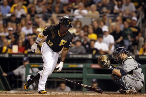 PITTSBURGH, PA – SEPTEMBER 20: Andrew McCutchen #22 of the Pittsburgh Pirates reacts after being hit by a pitch against the Milwaukee Brewers during the third inning of their game on September 20, 2014 at PNC Park in Pittsburgh, Pennsylvania. The Brewers defeated the Pirates 1-0. (Photo by David Maxwell/Getty Images)