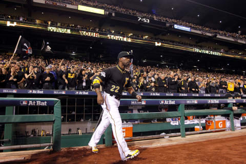 PITTSBURGH, PA – OCTOBER 07: Andrew McCutchen #22 of the Pittsburgh Pirates steps onto the field prior to the National League Wild Card game against the Chicago Cubs at PNC Park on October 7, 2015 in Pittsburgh, Pennsylvania. (Photo by Justin K. Aller/Getty Images)