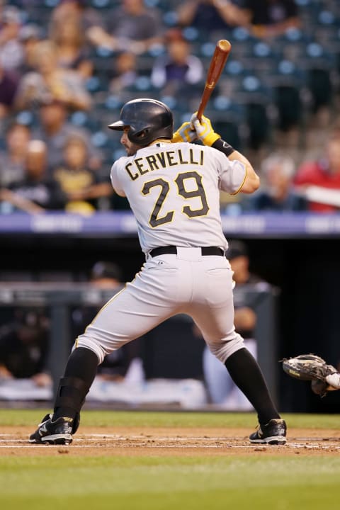 DENVER, CO – SEPTEMBER 23: Francisco Cervelli #29 of the Pittsburgh Pirates bats during the game against the Colorado Rockies at Coors Field on September 23, 2015 in Denver, Colorado. The Pirates defeated the Rockies 13-7. (Photo by Rob Leiter/MLB Photos via Getty Images)