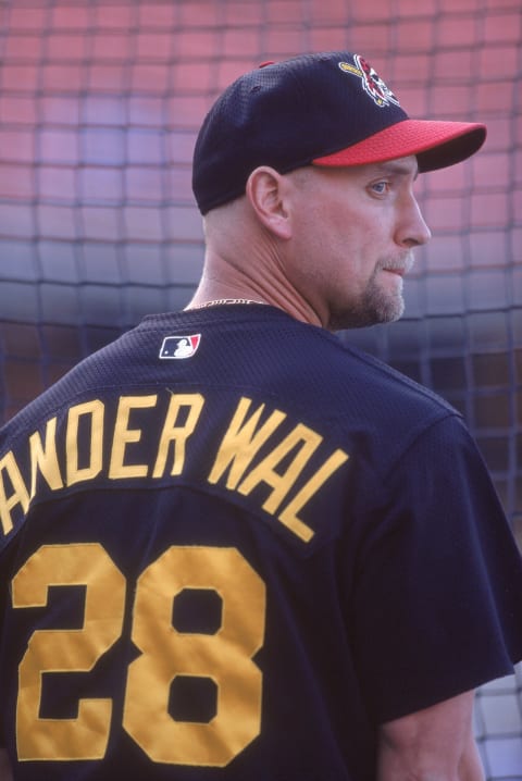 25 Apr 2001: John Vander Wal #28 of the Pittsburgh Pirates looks on during practice before the game against the Los Angeles Dodgers at Dodger Stadium in Los Angeles, California. The Dodgers defeated the Pirates 6-5.Mandatory Credit: Jeff Gross /Allsport