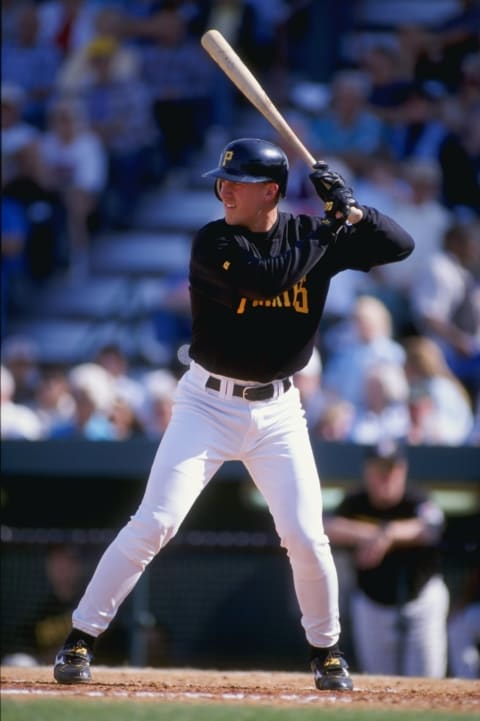 7 Mar 1999: Infielder Doug Strange #17 of the Pittsburgh Pirates at bat during the Spring Training game against the Philadelphia Phillies at the McKechnie Field in Bradenton, Florida. The Pirates defeated the Phillies 10-2. Mandatory Credit: Scott Halleran /Allsport