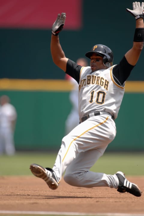 WASHINGTON – JUNE 7: Rajai Davis #10 of the Pittsburgh Pirates slides into third base during a baseball game against the Washington Nationals on June 7, 2007 at RFK Stadium in Washington D.C. The Pirates won 3-2. (Photo by Mitchell Layton/Getty Images)