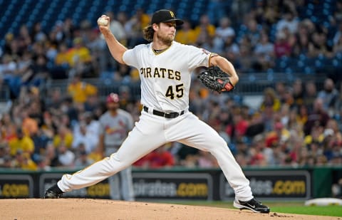 PITTSBURGH, PA – SEPTEMBER 23: Gerrit Cole #45 of the Pittsburgh Pirates delivers a pitch in the first inning during the game against the St. Louis Cardinals at PNC Park on September 23, 2017 in Pittsburgh, Pennsylvania. (Photo by Justin Berl/Getty Images)