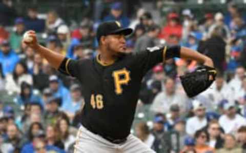 CHICAGO, IL – JUNE 10: Ivan Nova #46 of the Pittsburgh Pirates pitches against the Chicago Cubs during the first inning on June 10, 2018 at Wrigley Field in Chicago, Illinois. (Photo by David Banks/Getty Images)