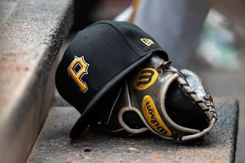 MINNEAPOLIS, MN- AUGUST 15: A Pittsburgh Pirates hat on the dugout steps against the Minnesota Twins on August 15, 2018 at Target Field in Minneapolis, Minnesota. The Twins defeated the Pirates 6-4. (Photo by Brace Hemmelgarn/Minnesota Twins/Getty Images) *** Local Caption ***