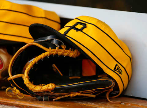 PITTSBURGH, PA – JULY 20: A New Era pillbox Pittsburgh Pirates baseball hat is seen in the dugout during the game against the Philadelphia Phillies at PNC Park on July 20, 2019 in Pittsburgh, Pennsylvania. (Photo by Justin K. Aller/Getty Images)